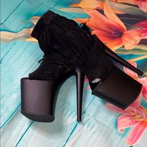 Flamingo Leather Fringe PeepToe Booties